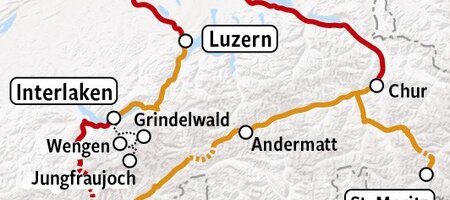 Swiss Premium Tour | Treinrondreis Zwitserland kaart