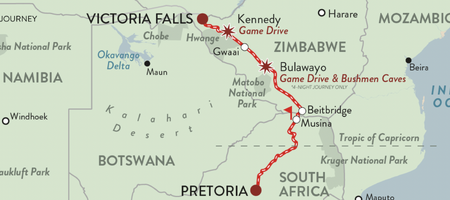 Rovos Rail - Pretoria - Victoria Falls 5 dagen | Kaart
