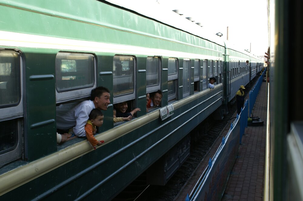 Trans Siberian Express - People hanging out of the window