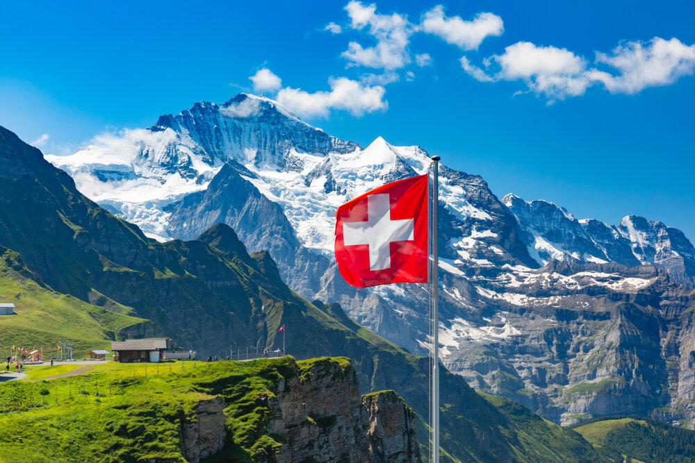 Jungfrau | Uitzicht met Zwiterse vlag