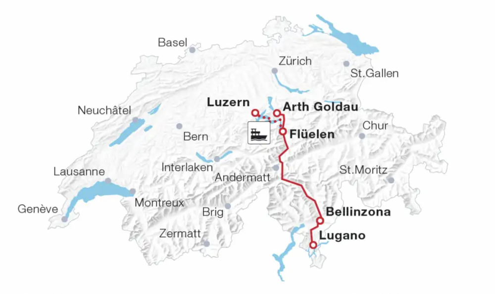 Kaart Gotthard Panorama Express
