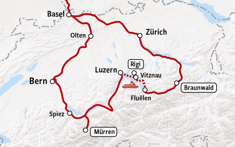 Autovrije Dorpen | Treinrondreis Zwitserland - kaart