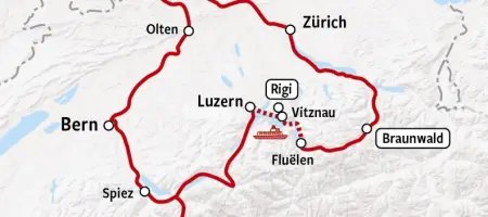 Autovrije Dorpen | Treinrondreis Zwitserland - kaart