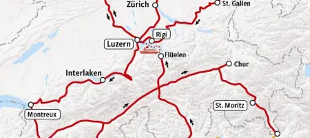 Grand Train Tour | Rondreis Zwitserland - kaart