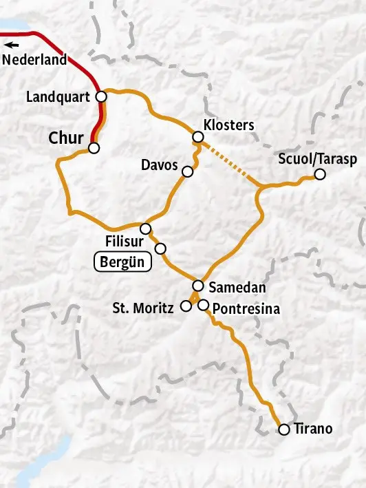 Graubunden en Bernina Express | Treinrondreis Zwitserland kaart