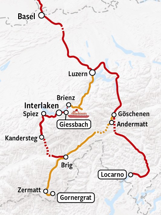 Zwitserland Exclusief | Treinrondreis Zwitserland kaart