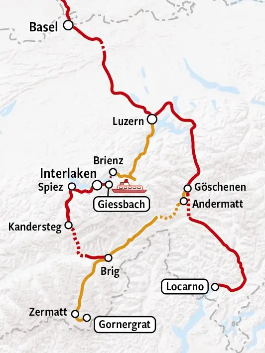 Zwitserland Exclusief | Treinrondreis Zwitserland kaart