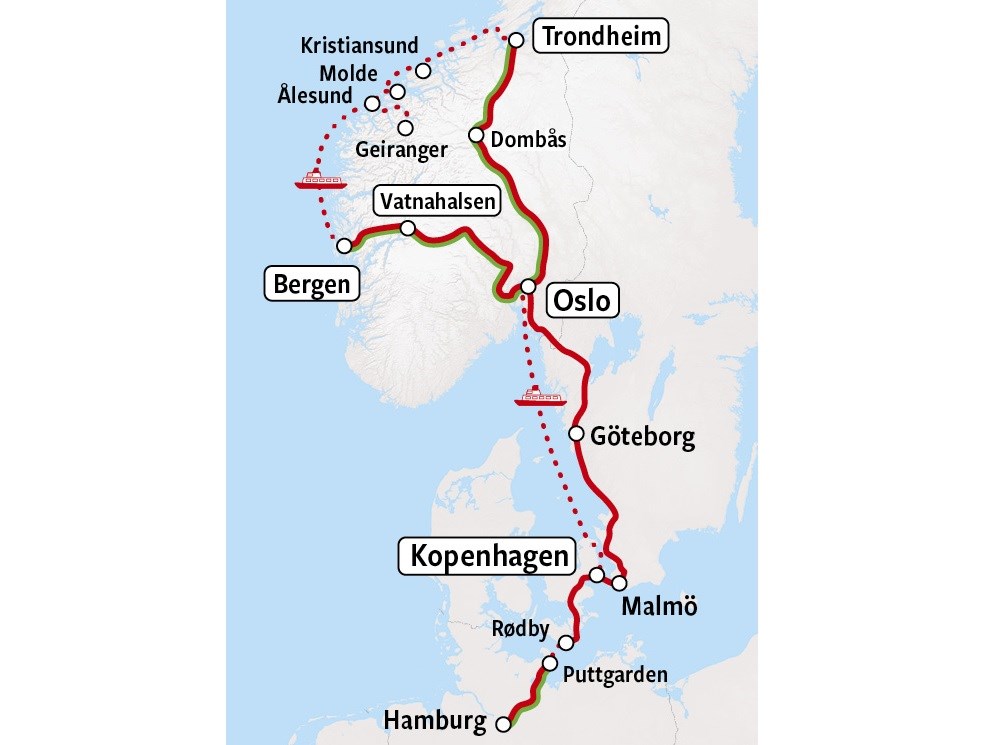 Bergensbanen und Hurtigruten | Karte