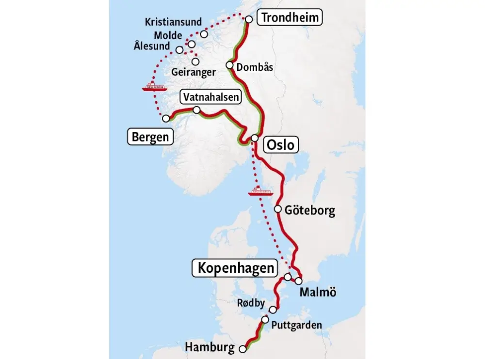 Bergensbanen und Hurtigruten | Karte
