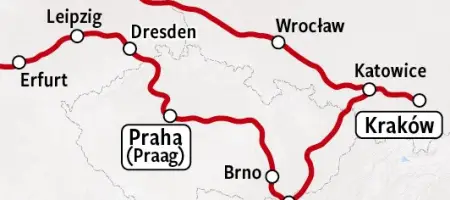 Treinrondreis Praag, Boedapest, Krakau | Kaart
