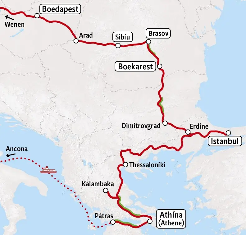 Orient Express Route naar Istanboel | Kaart