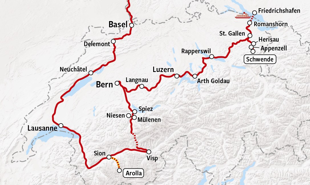 Off the beaten track | Treinrondreis Zwitserland kaart