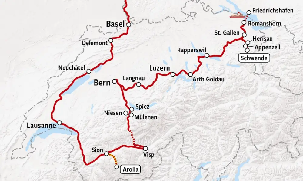 Off the beaten track | Treinrondreis Zwitserland kaart