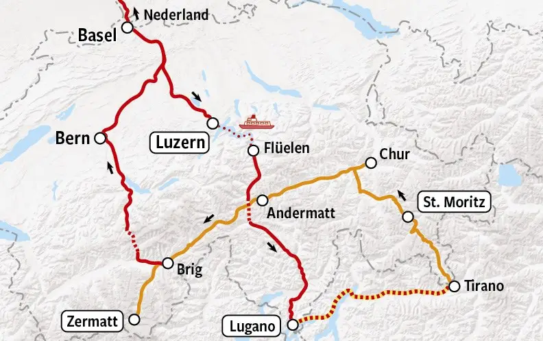 Rail Adventure | Treinrondreis Zwitserland kaart