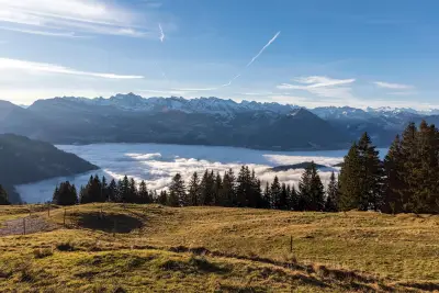 Switzerland by train - Valley with clouds