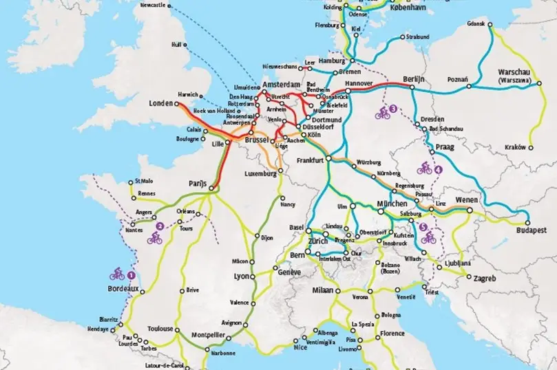 Trein en fiets - Kaart van alle treinen die fietsen meenemen