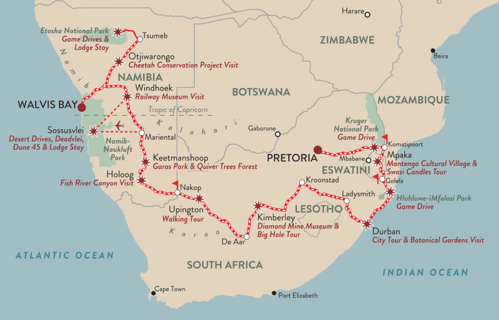 Shongololo Express African Trilogy Map - Luxury Train Travel