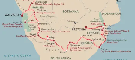 Shongololo Express African Trilogy Map - Luxury Train Travel