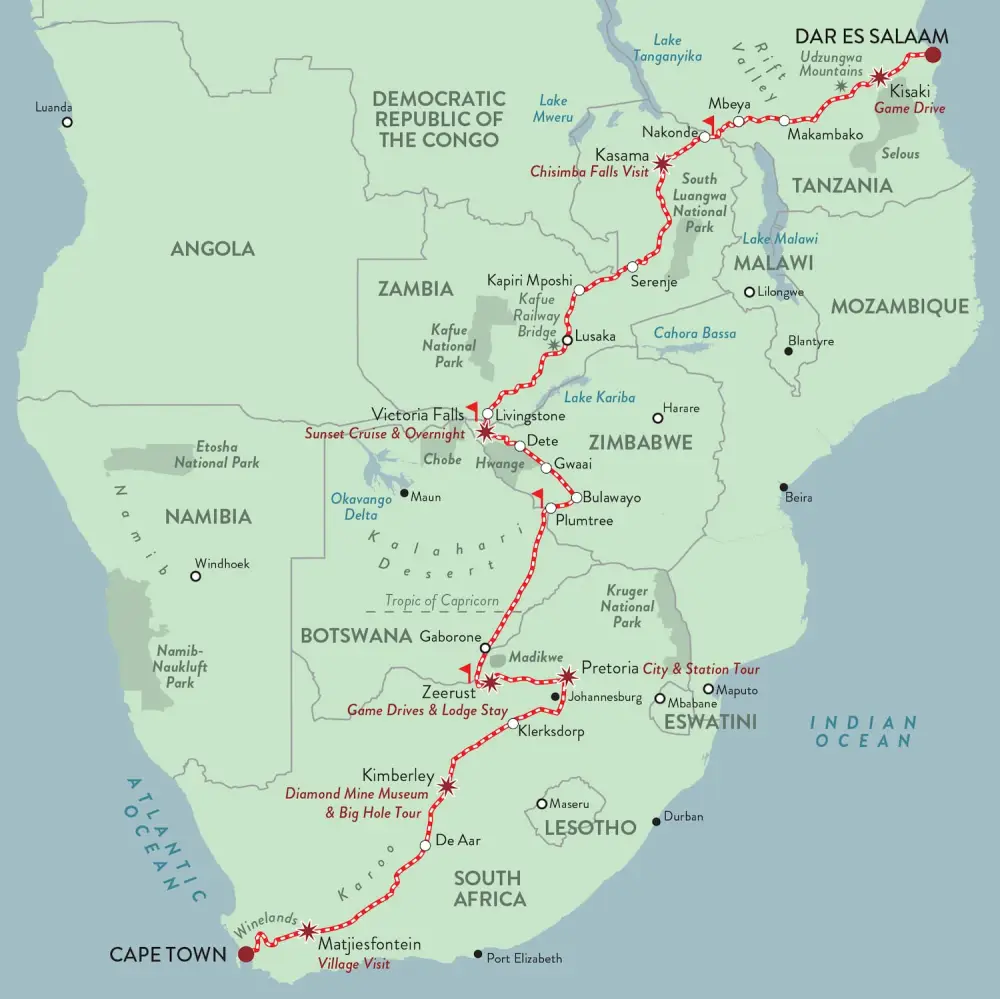 Rovos Rail: Dar es Salaam and Cape Town - Map