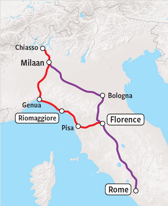 Map Rome, Florence, Cinque Terre nieuw