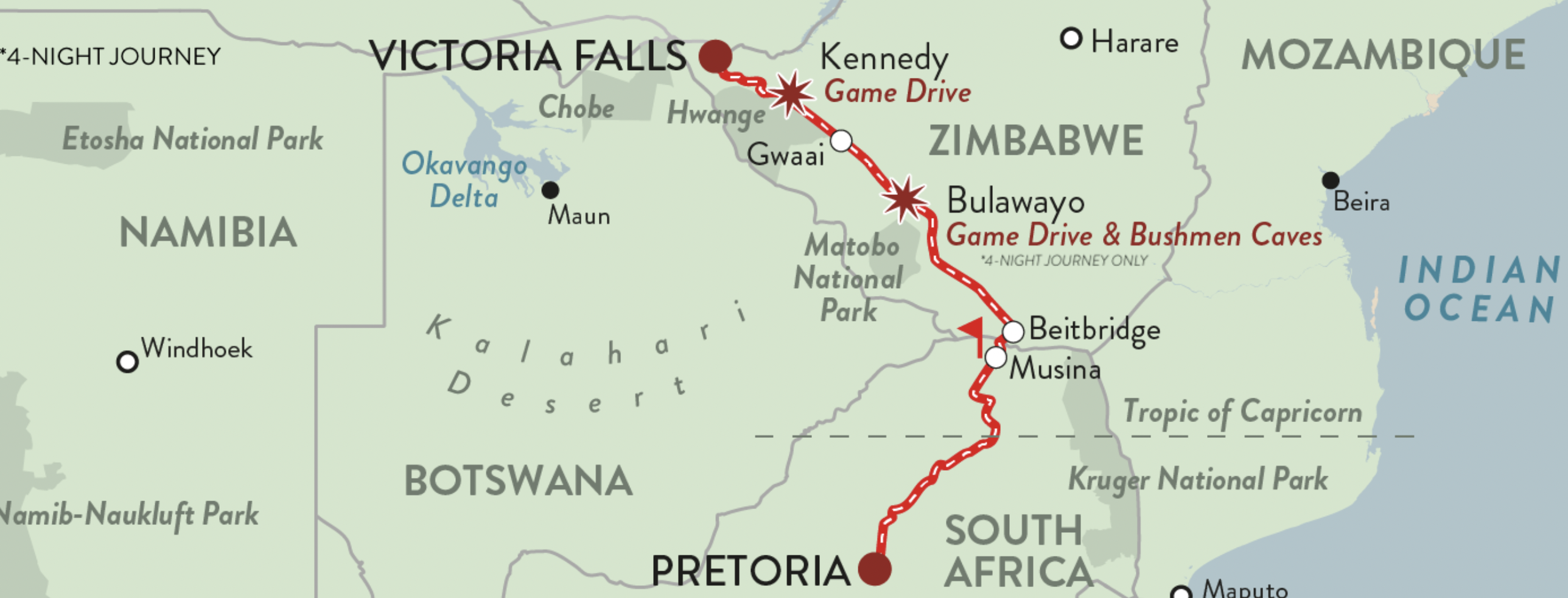 Rovos Rail - Pretoria - Victoria Falls 5 dagen | Kaart