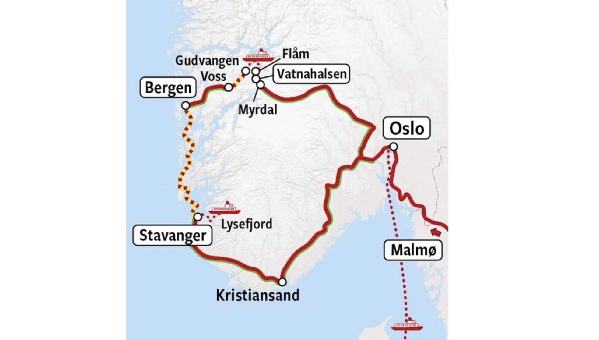 Sorlandbanen / Bergensbanen Karte