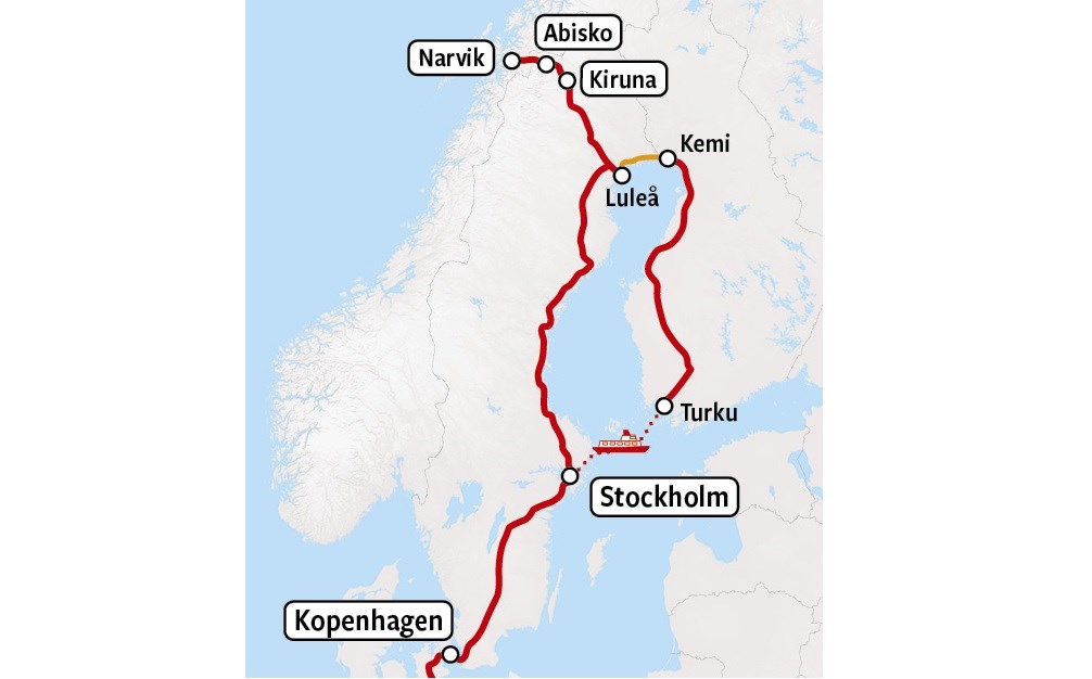 Zug-Eis-Reise Lappland Schweden Karte