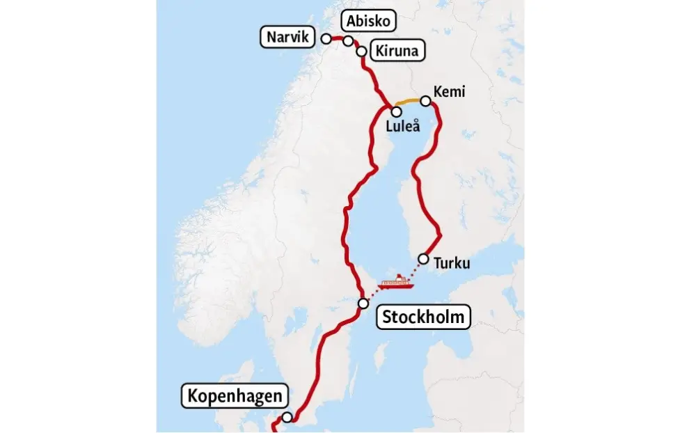Zug-Eis-Reise Lappland Schweden Karte