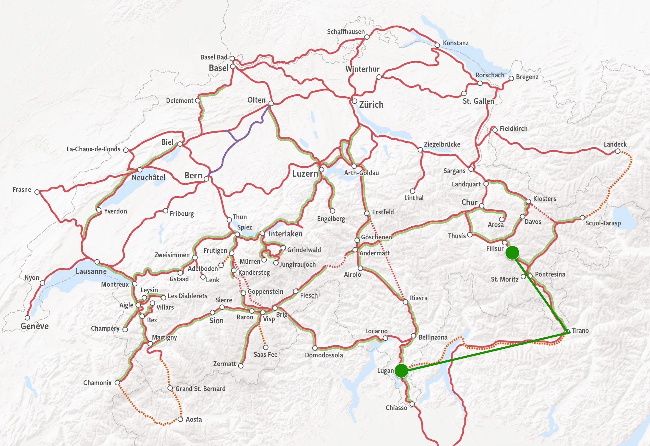 Kaart Bergün - Lugano