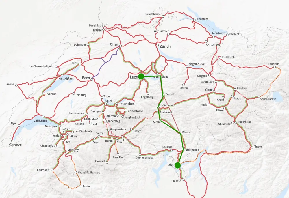 Kaart Luzern - Lugano