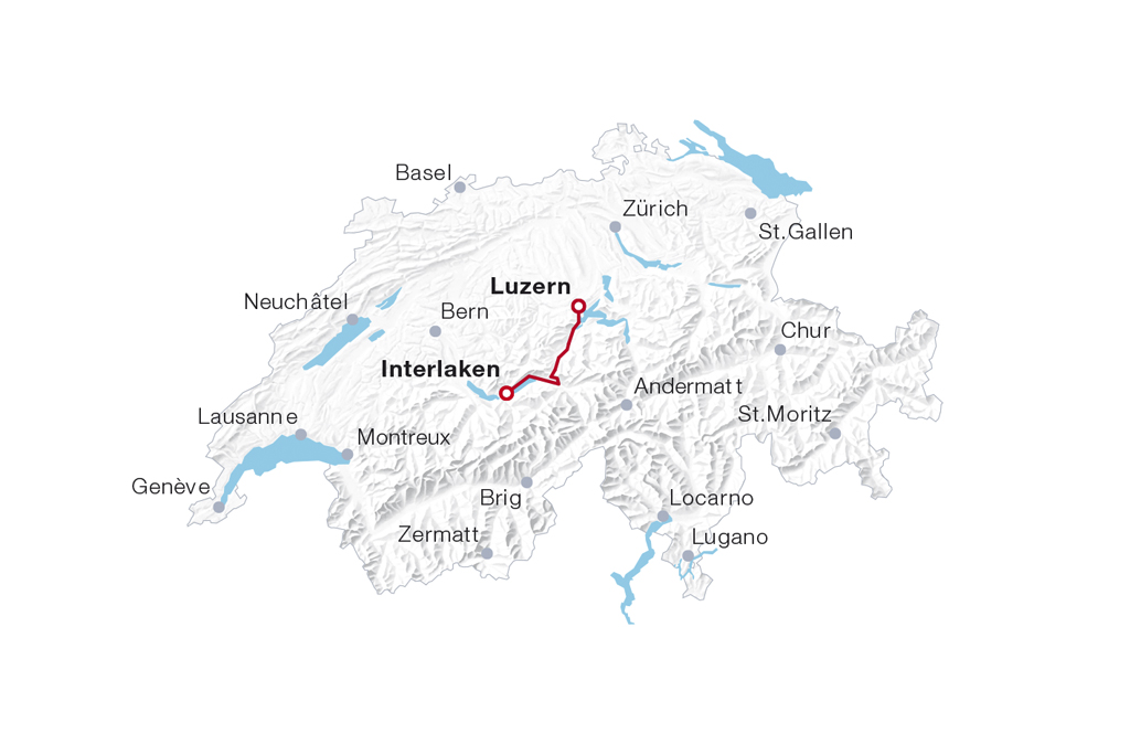 Spoorkaart Luzern-Interlaken Express