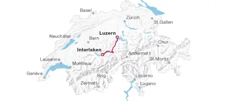 Spoorkaart Luzern-Interlaken Express