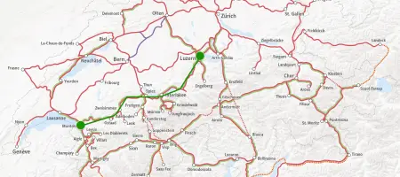 Kaart Montreux - Luzern