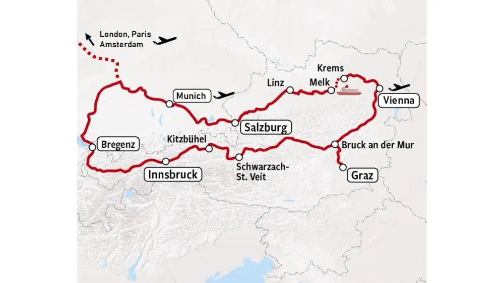 Highlights of Austria Rail Tour | Map