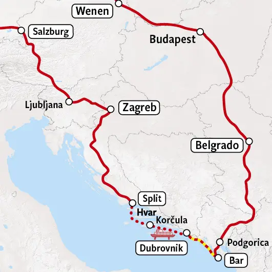 Groepsreis Servië, Montenegro en Kroatië - kaart