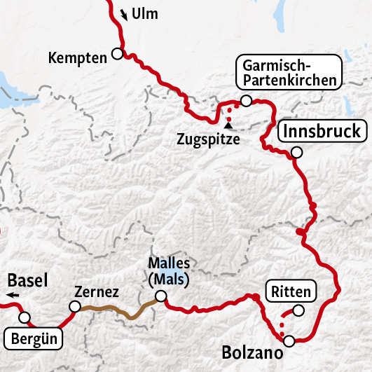 Allgau to Engadin map v2026