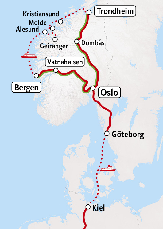 Bergensbanen en Hurtigruten map v2026