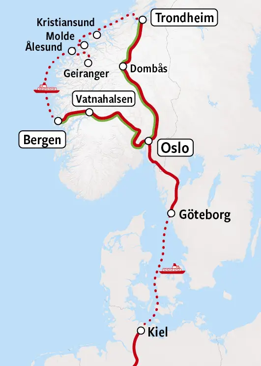 Bergensbanen en Hurtigruten map v2026
