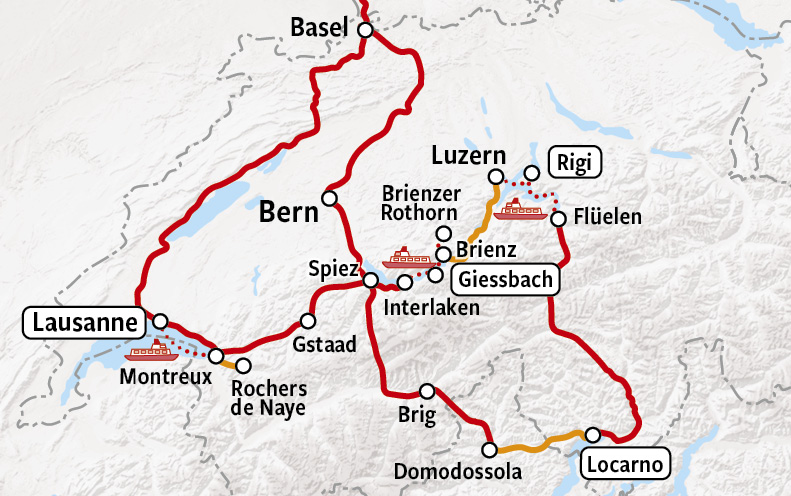 Zwitserland Deluxe groepsreis per trein kaart
