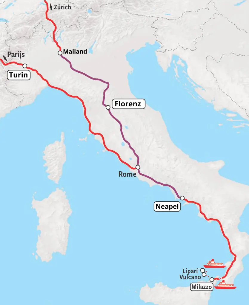 Bahnkarte Bahnrundreise Bella Italia