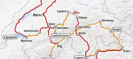 Swiss Panoramas Map - Rail Tour Swizterland