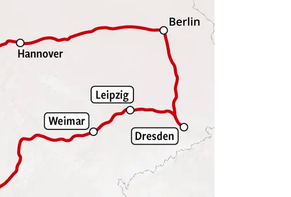 Bahnkarte Weimar / Leipzig / Dresden
