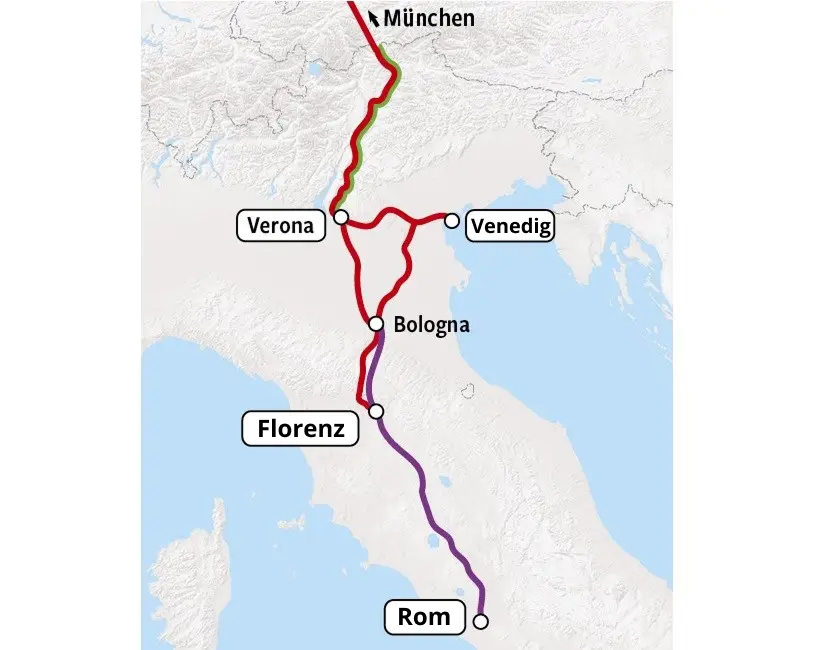 Bahnkarte Rom, Florenz und Venedig