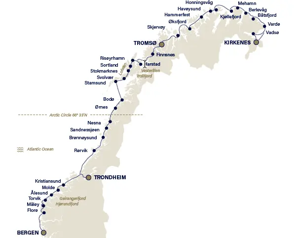 Groepsreis Postboot Noorwegen Havila route