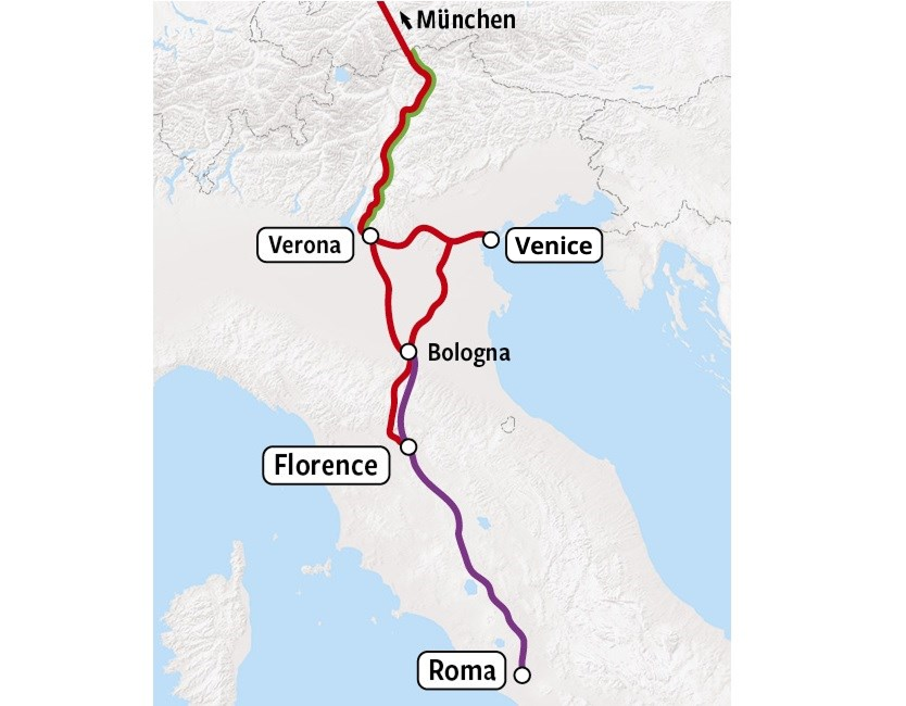 Venice and Florence - Rail Map
