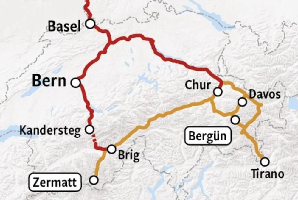 Graubunden and Glacier Express - Map