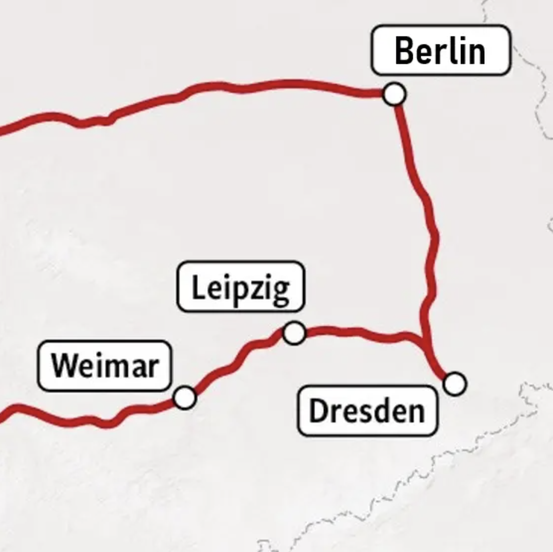 Weimar/Leipzig/Dresden - Map Rail Tour 
