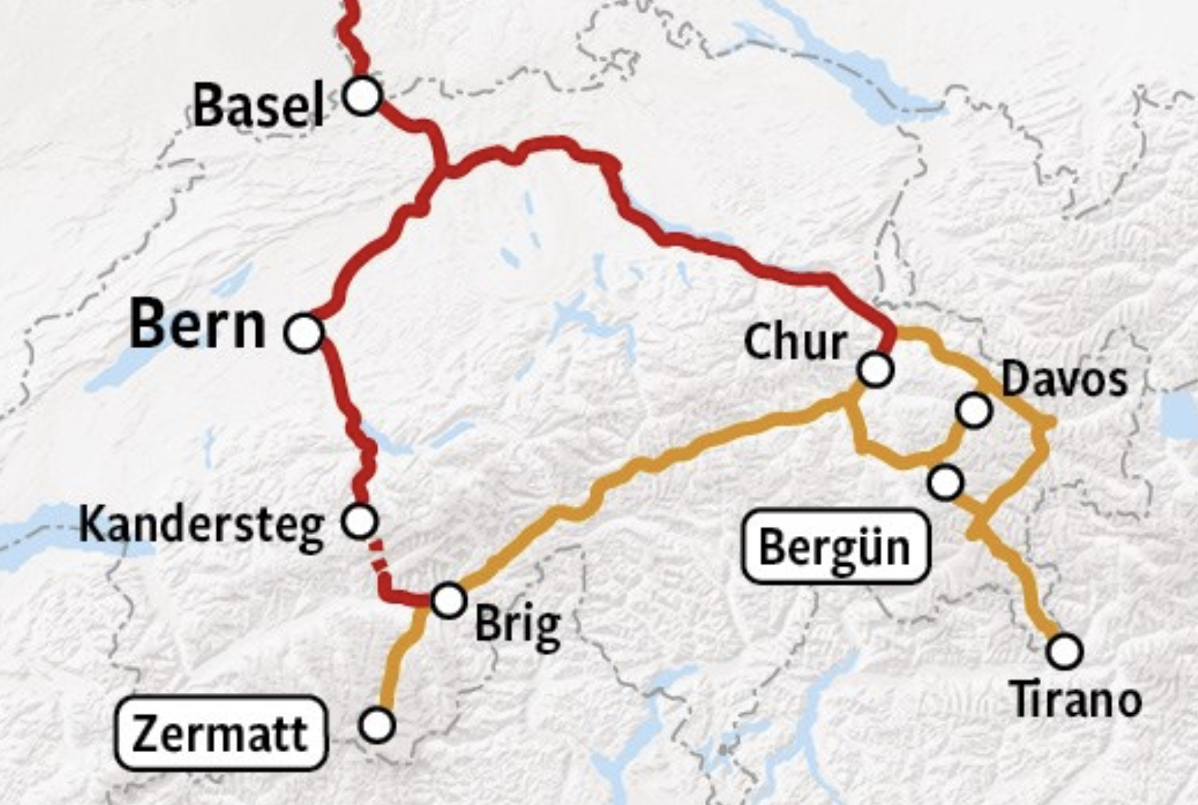 Graubunden and Glacier Express - Map