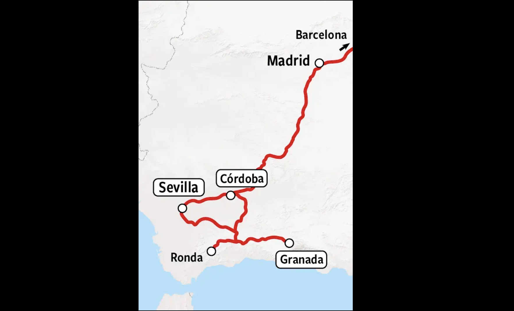 Kaart Treinrondreis Andalusie