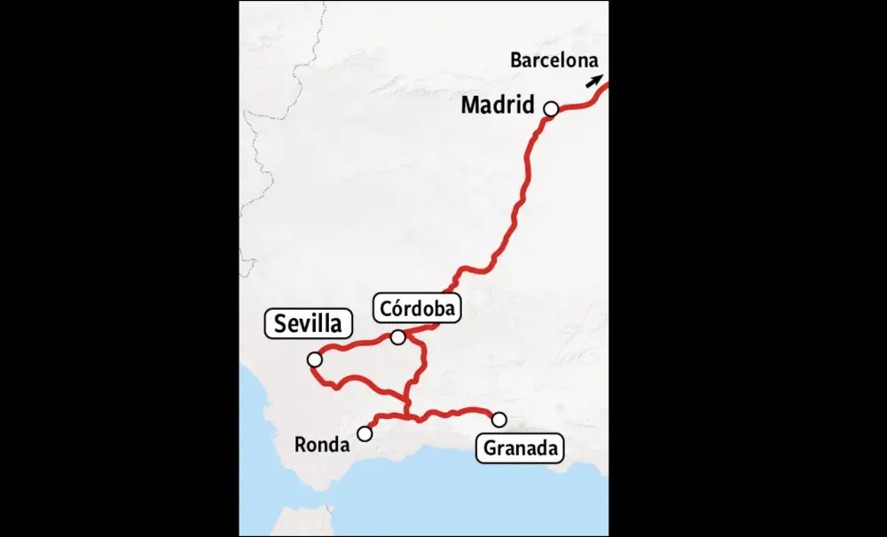 Kaart Treinrondreis Andalusie